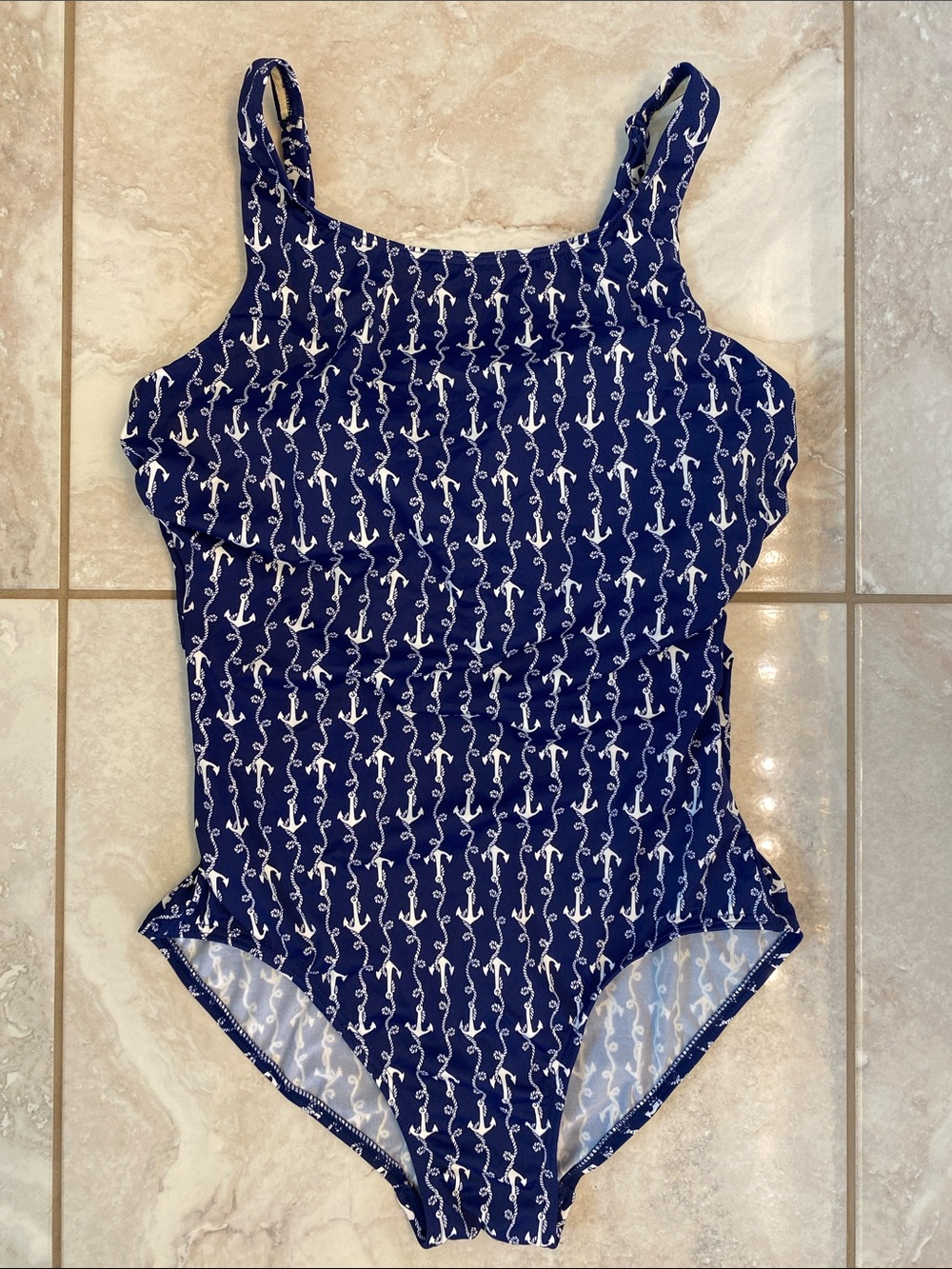 Talbots Navy Blue Anchor-Print One-Piece Swimsuit